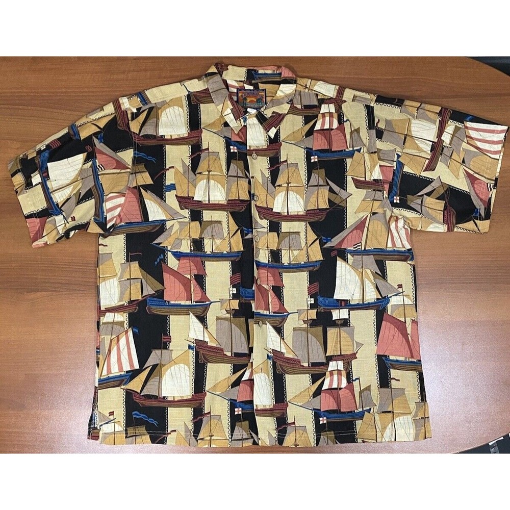 Pussers West Indies Shirt Men’s XL Linen Rayon Tropical Hawaiian Sailboats